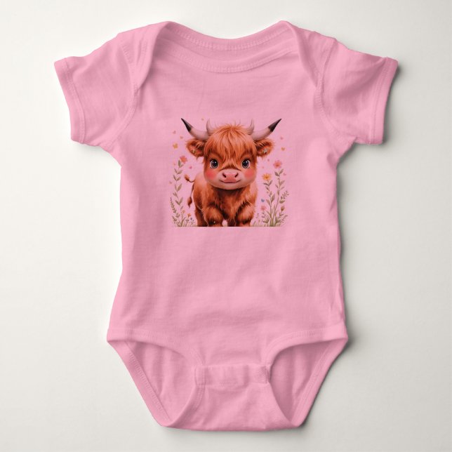 Body Para Bebê Conjunto de Bebê de Vaquinha das Terras Altas Fofo (Frente)