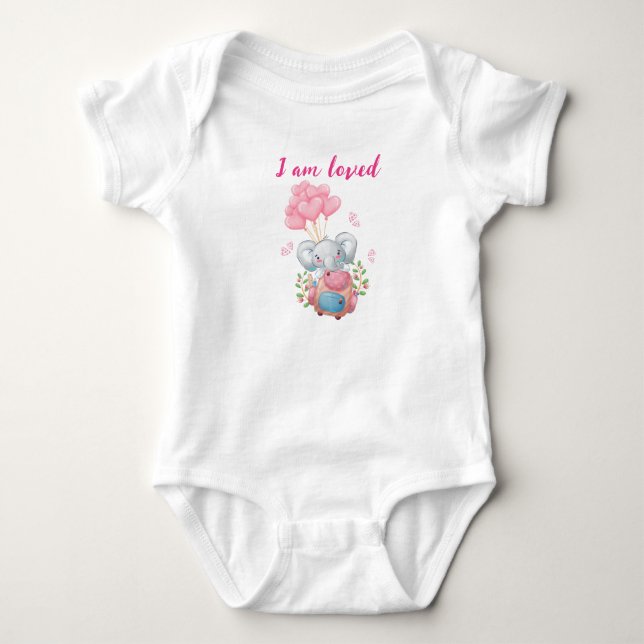 Body Para Bebê Conjunto de Bebê Elefante Rosa Fofo | Eu sou Amado (Frente)