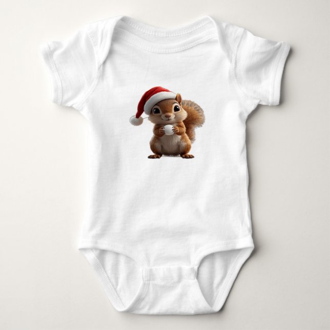 Body Para Bebê Conjunto de Bebê Esquilo de Natal Fofo (Frente)