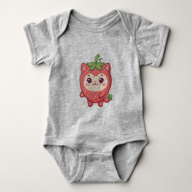 Body Para Bebê Conjunto de Bebê Gatinho Morango Kawaii Fofo (Frente)