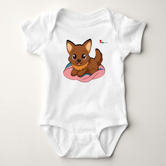 Body Para Bebê Conjunto de Bebê Marrom de Cachorrinho Chibi Fofo  (Frente)