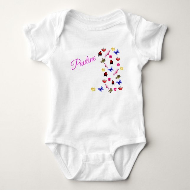 Body Para Bebê Conjunto de Bebé Pauline Nome Com Bunnies Papagaio (Frente)