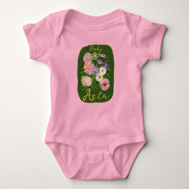 Body Para Bebê Conjunto de bebê rosa floral fofo de uma peça aste (Frente)