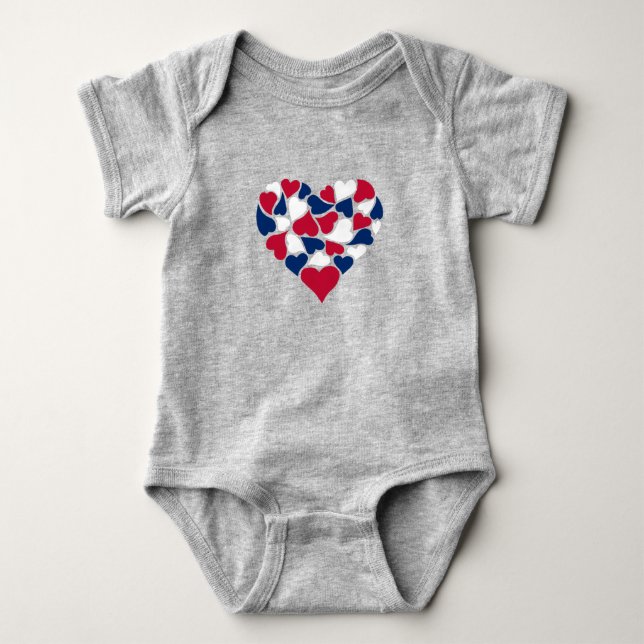 Body Para Bebê Conjunto de Bodysuit Bebê Corações Vermelhos, Bran (Frente)