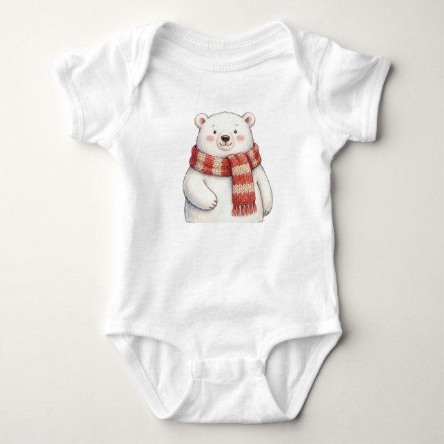 Body Para Bebê Conjunto de Bodysuit de Bebê Urso Polar de Inverno (Frente)