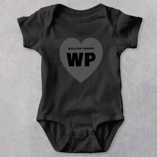 Body Para Bebê Conjunto Preto de Recém-Nascido com Monograma de C