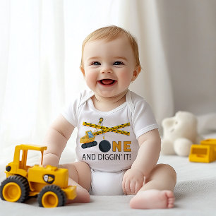 Body Para Bebê Construção Aniversário Um e Diggin It