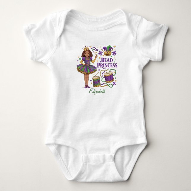 Body Para Bebê Conta Personalizada Princesa - Mardi Gras (Frente)