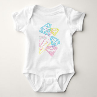 Body Para Bebê Contornos coloridos de supergirl e logotipos