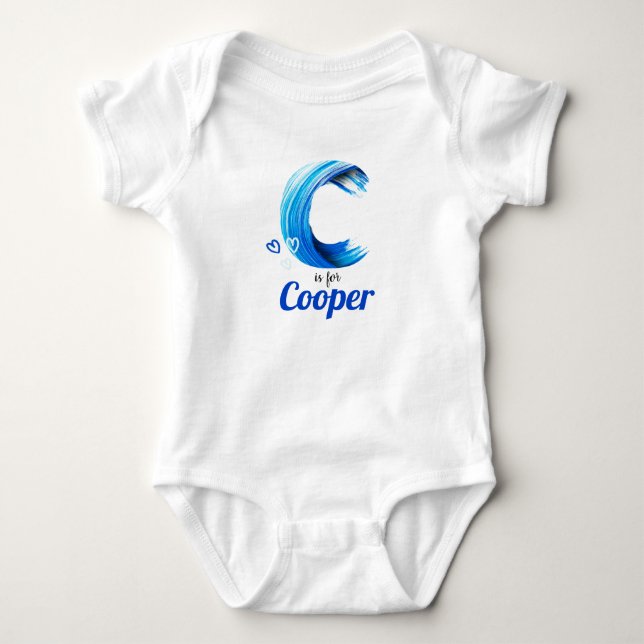 Body Para Bebê Cooper Name Revement Letter C Boy Blue Paint Ocean (Frente)