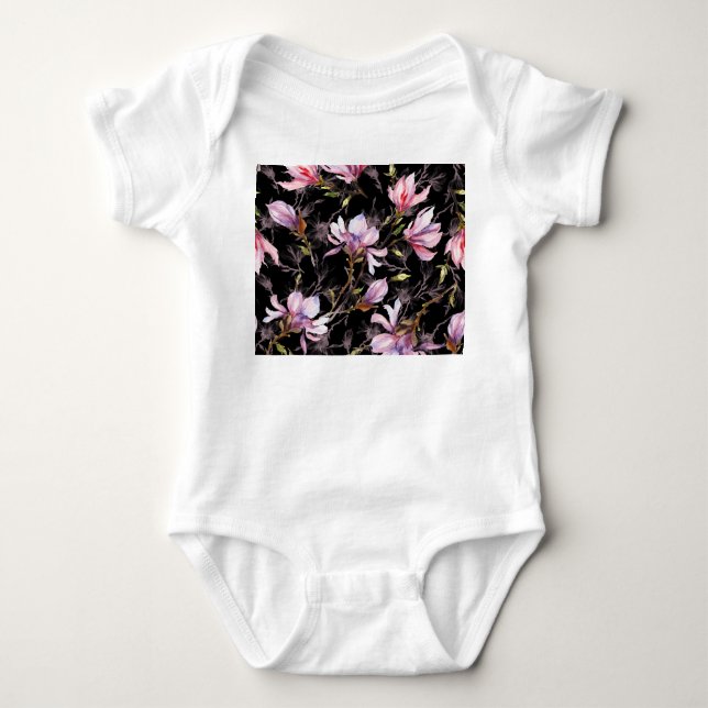 Body Para Bebê Cor da Água Magnolia Rosa Preto (Frente)