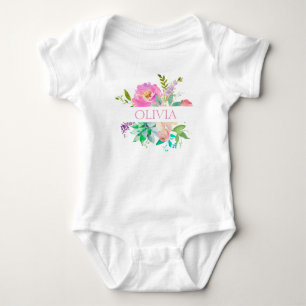 Body Para Bebê Cor de Água Fria Cúbica Personalizada Rosa Rosa Fl