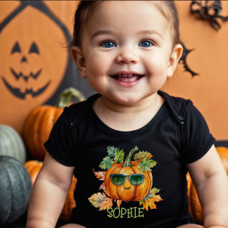 Body Para Bebê Cor de Água - Laranja Pumpkin Doces Halloween