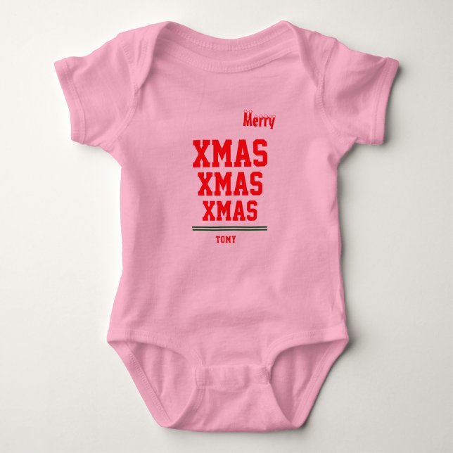 Body Para Bebê Cor de biquetê personalizada de Natal Baby Jersey (Frente)