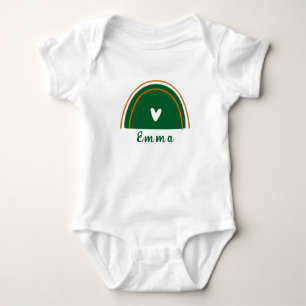 Body Para Bebê Coração Boho Verde Arco-íris com Nome Personalizad