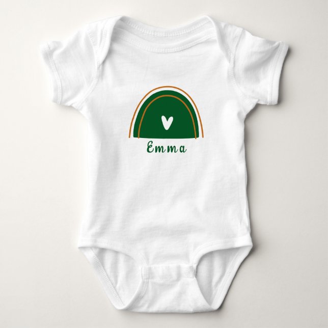 Body Para Bebê Coração Boho Verde Arco-íris com Nome Personalizad (Frente)
