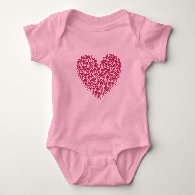 Body Para Bebê Coração Crânio Rosa (Frente)