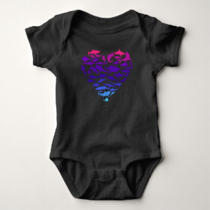 Body Para Bebê Coração da Vida Marinha Colorida do Pato de Tubarõ
