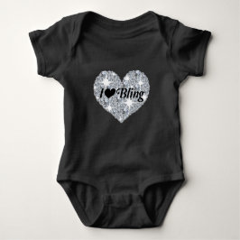 Body Para Bebê Coração de diamante falso preto com design 'I Love