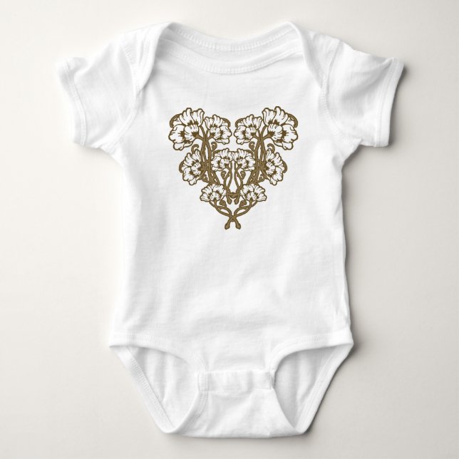 Body Para Bebê Coração de Flor Art Nouveau Bege (Frente)