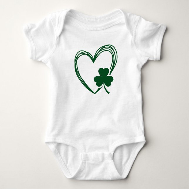 Body Para Bebê Coração Escritível com Shamrock Saint Patrick (Frente)