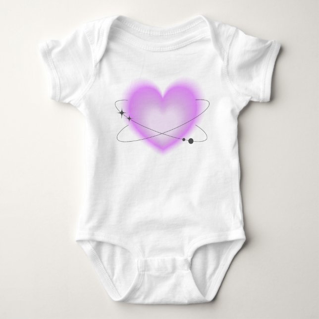 Body Para Bebê Coração Rosa Atômico Retro (Frente)