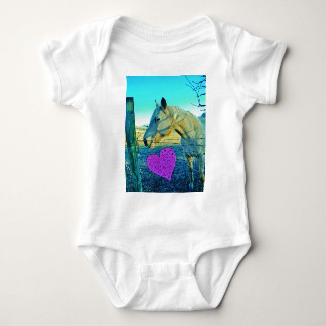 Body Para Bebê Coração Rosa e Cavalo Amarelo (Frente)