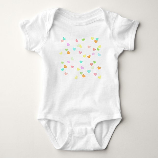 Body Para Bebê Corações bonitinhos e bonitos e felizes, arco-íris (Frente)