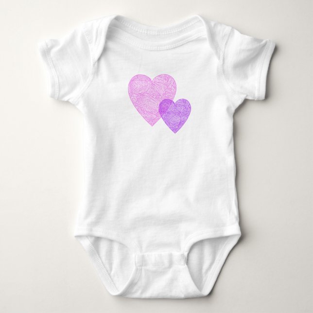Body Para Bebê Corações de impressão digital roxa e rosa (Frente)