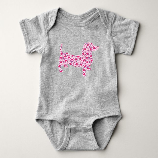 Body Para Bebê Corações Rosa Dachshund (Frente)
