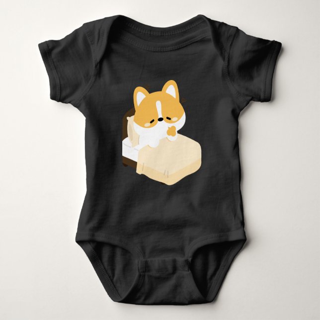 Body Para Bebê Corgi Cansado Fofo (Frente)