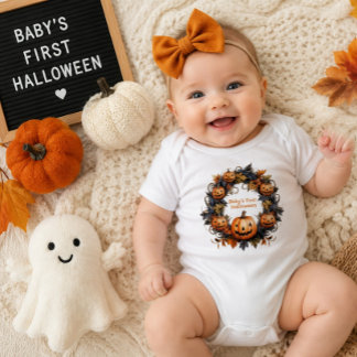 Body Para Bebê Coroa de Abóbora do Primeiro Halloween do Bebê