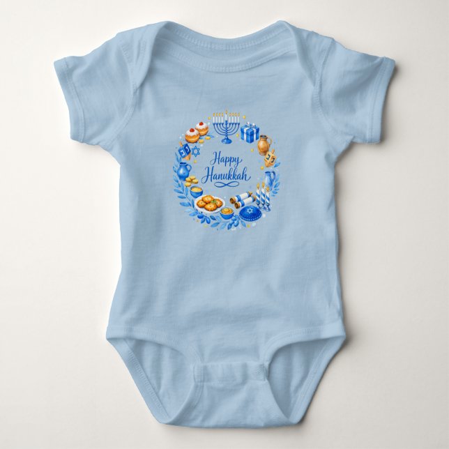 Body Para Bebê Coroa de Feliz Hanukkah  (Frente)