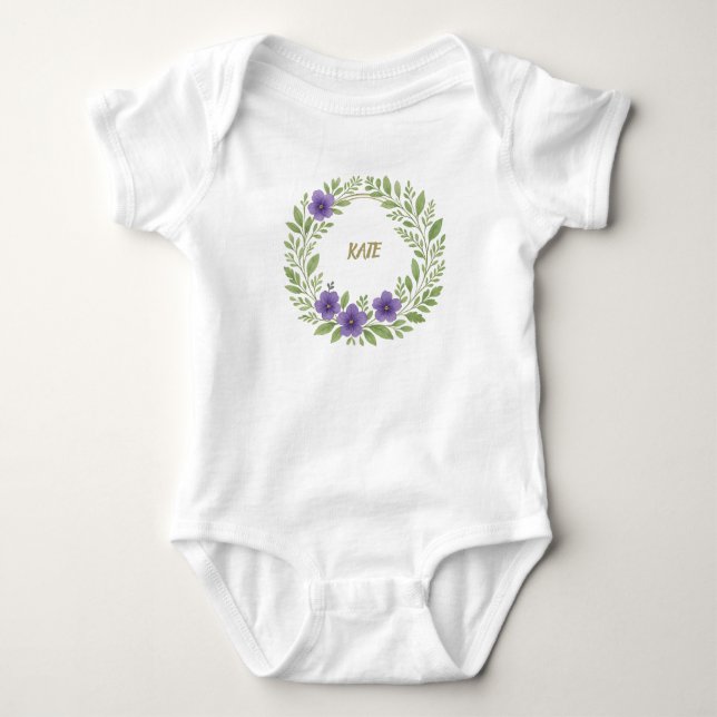 Body Para Bebê Coroa de Flores Personalizada – Nome Personalizado (Frente)