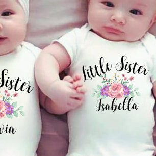 Body Para Bebê Correspondência Floral da irmãzinha