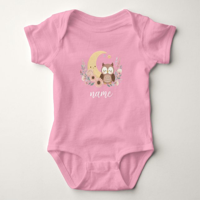 Body Para Bebê Coruja-bebê bonita com lua (Frente)