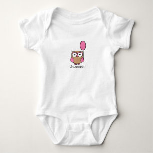 Body Para Bebê Coruja com Balão Rosa e Nome