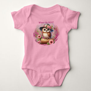 Body Para Bebê Coruja Fofa com Chapéu & Cena Floral