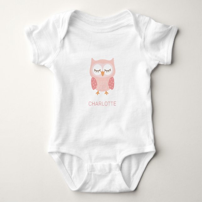 Body Para Bebê 'Coruja Rosa', lindo presente personalizado Pocket (Frente)
