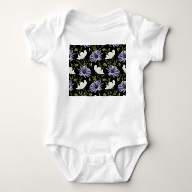Body Para Bebê Cosmos Daisy Floral Collage Sem Sede (Frente)