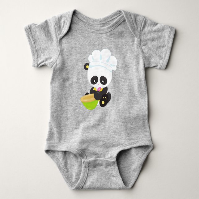 Body Para Bebê Cozinhar Panda, Baking Panda, Cute Panda, Bowl (Frente)