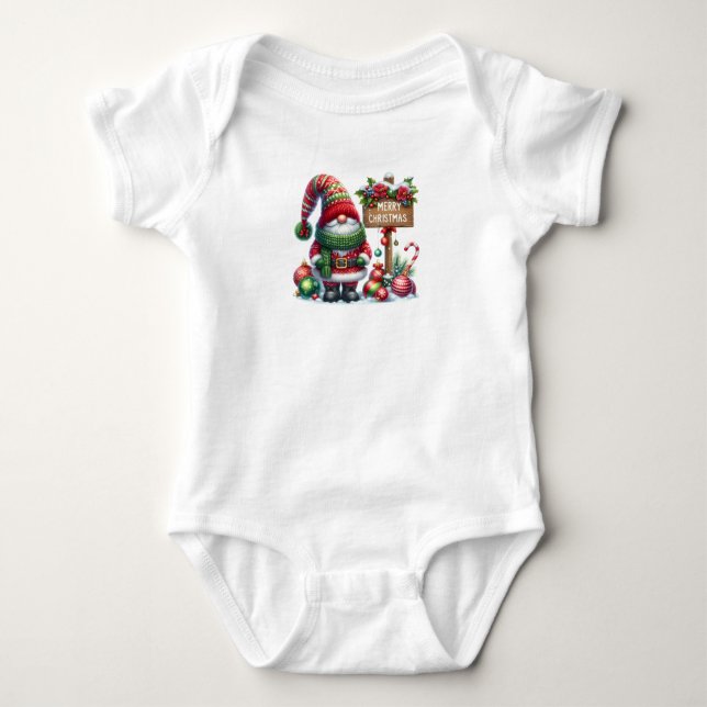 Body Para Bebê Cozy Christmas Gnome Art – Festive Holiday (Frente)