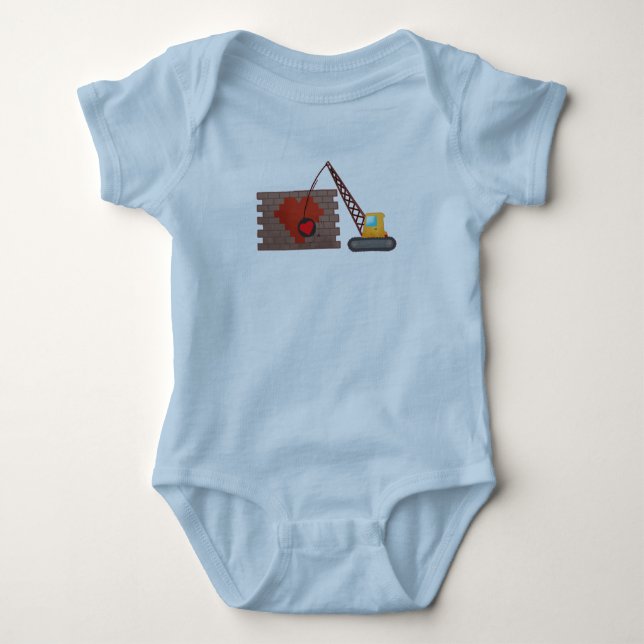 Body Para Bebê Crane de Destruição de Construção do Dia Valentine (Frente)