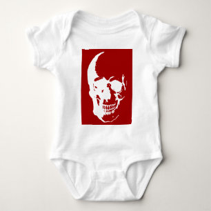 Body Para Bebê Crânio - Arte Fantasia Metal Vermelho e Branco