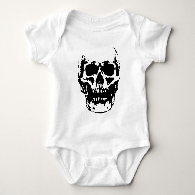 Body Para Bebê Cranio Arte Pop Preto Branco (Frente)