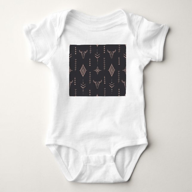 Body Para Bebê Crânio de boho, étnico sem soltura. (Frente)