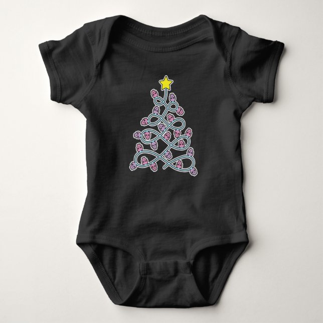Body Para Bebê Crânio Gótico Árvore de Natal Bebê de biquíni (Frente)