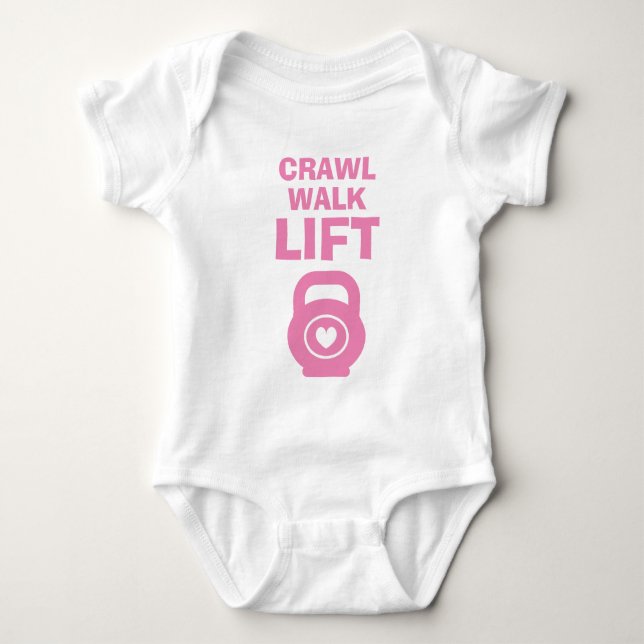 Body Para Bebê CRAWL CAMINHAR LEVANTAR cute haltere rosa bebê bod (Frente)