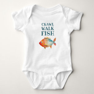 Body Para Bebê Crawl Walk Fish Funny Watercolor Pesca