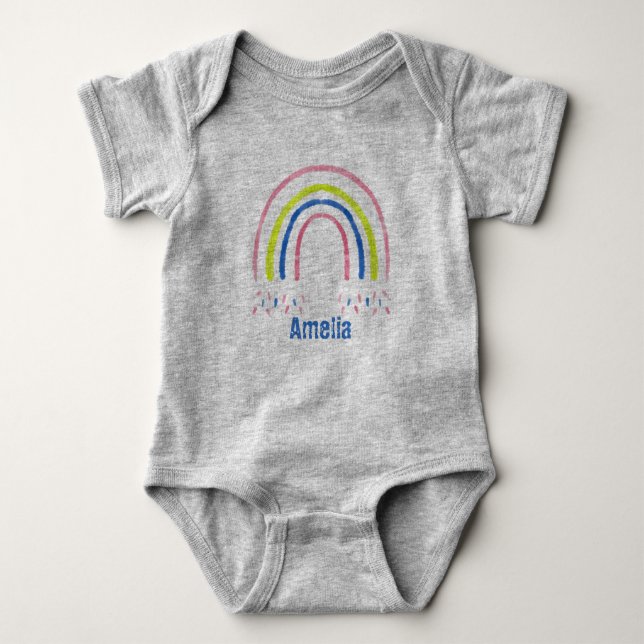 Body Para Bebê Crayon Rainbow Confetti Personalizado (Frente)